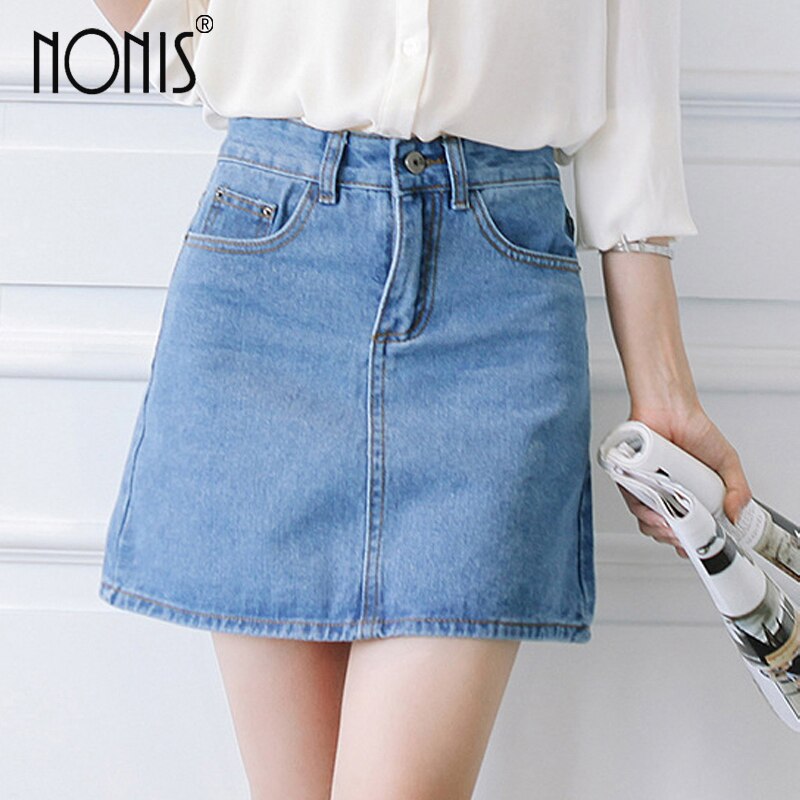 Nonis Basic A-line Retro Academy style Denim Jeans Skirts For Women Spring Summer slim figures New Plus Size femme Skirts