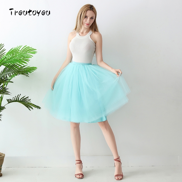 High Waist 6 Layer Midi Tulle Skirt Tutu Skirts Womens Petticoat Elastic Belt Summer faldas saia jupe 18