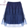 IN'VOLAND Women Skirt Plus Size Organza Patchwork Elastic Band Casual Flared Lady A-Line Tiered Beach Skater Skirt Plus Size
