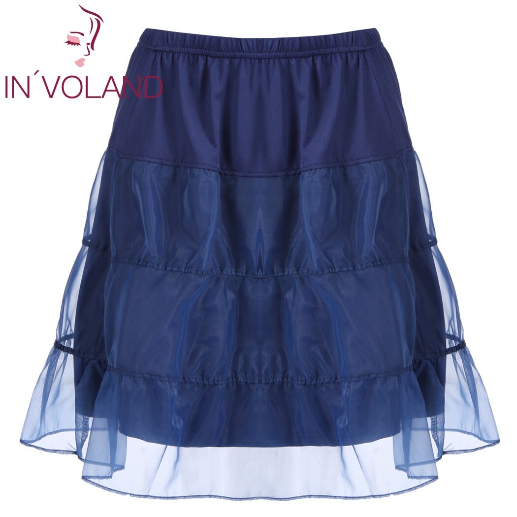 IN’VOLAND Women Skirt Plus Size Organza Patchwork Elastic Band Casual Flared Lady A-Line Tiered Beach Skater Skirt Plus Size