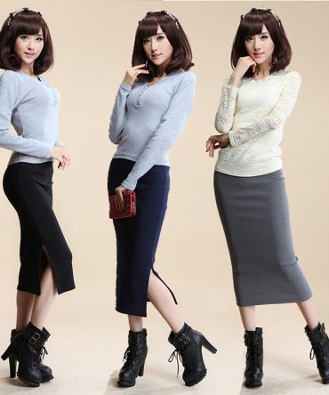 Wool Rib Knit Long Skirt Faldas Package Hip Split Skirt