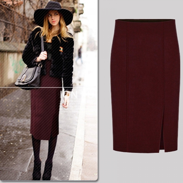 17 Autumn Winter Fashion Women Pencil Skirts Sexy Cotton and Wool Knit Slim High Waist Knee-Length Skirt Jupe Femme Female 50 1 Pencil Skirts Sexy Cotton and Wool Knit Slim High Waist Knee-Length