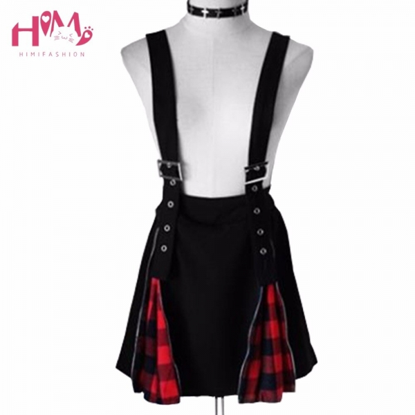 Dark Black 2 Wears High Waist Belt Mosaic Lattice Zip Suspenders Skirt For Ladies Red Stretchy Cute Punk 17 Party Strap Skirt Dark Black 2 Wears High Waist Belt Mosaic Lattice Zip Suspenders Skirt For Ladies Red Stretchy Cute Punk 17 Party Strap Skirt