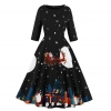 Santa Claus Print Autumn Winter Vestidos Robe Plus Size Half Sleeve Zipper Vintage