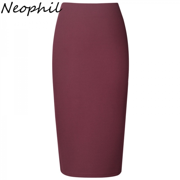 Chiffon Pencil Skirts Midi High Waist Stretch Slim Casual Pink Black