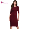 Summer Half Sleeve Knee Length Midi Formal Vestidos De Festa Burgundy