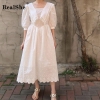 Sailor Collar Half Lantern Sleeve Ruffles Solid Women Dress Elegant