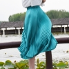 Stretch Bright Pleated Skirt Women A Line Mid Maxi Flare Party Skirts