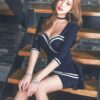 Sexy V Neck Mini Dress Fashion Collect Waist Ruffles Party Dress Patchwork