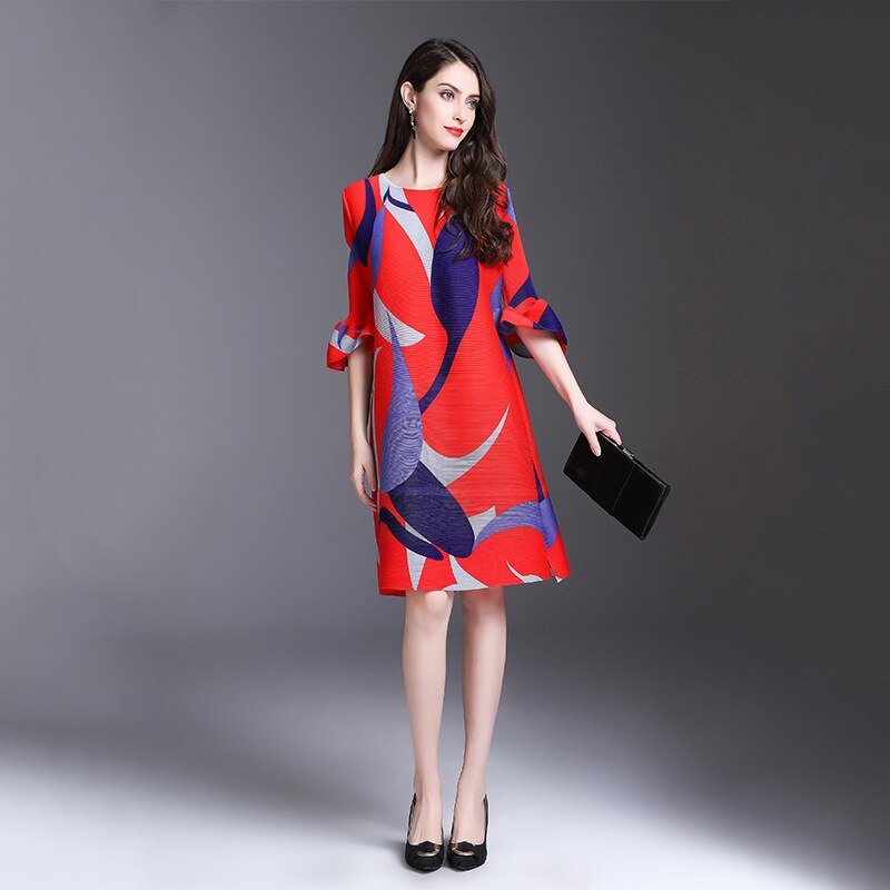 Half Sleeve Printed Dress Female High Quality Clothing