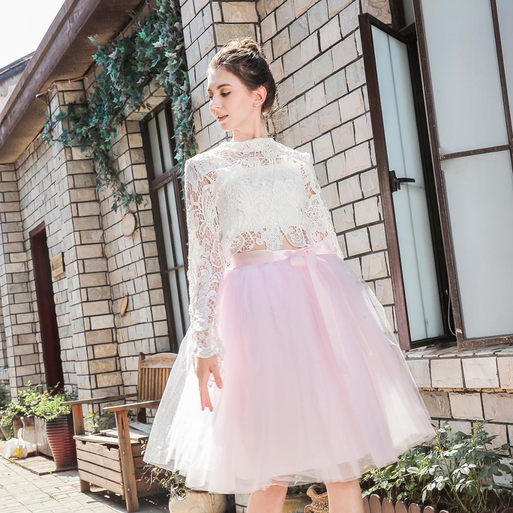 5 Layers Midi Tulle Skirts Womens Fashion TUTU Skirt Elegant Wedding Bridal Bridesmaid Skirt Wedding Lolita Underskirt Petticoat 2