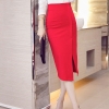 18 spring summer women Korean Style Split Skirts Casual Slim high Waist Hip Skirt Calf Elastic Plus Size lady skirt