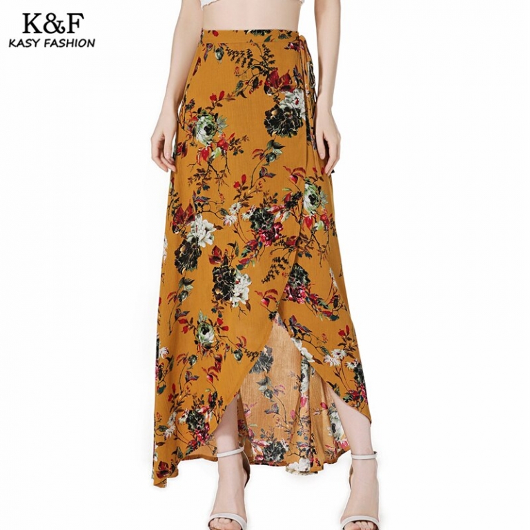Split Maxi Beach Summer Skirt 18 High Waist Bohemian Print Casual ...