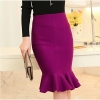High-waist knitted fishtail skirt with ruffled hem, perfect for casual and formal occasions. 