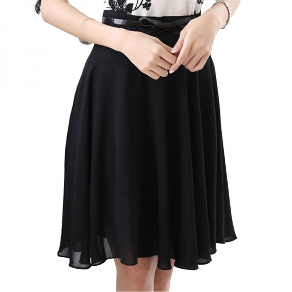 Cool Summer Lady Fashion Chiffon Skirt Plus Size S-3XL Belt Decor A-Line Style Girls Black Skirts Women Clothing Cool Summer Lady Fashion Chiffon Skirt Plus Size S-3XL Belt Decor A-Line Style Girls Black Skirts Women Clothing