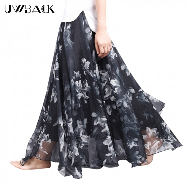 Uwback Women Chiffon Skirt Floral Floor Length Women Long Maxi Skirts Loose Boho Beach Skirt 19 New Summer Fashion Wear, EB129 1 Feel the Breeze – Boho Floral Chiffon Maxi Skirt for Summer Freedom