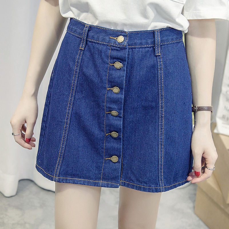 Single-breasted Denim Skirt for Women Vintage High Waist Saia Jeans Feminino Summer Faldas Mini Jupe Female Plus Size Skirts 1