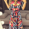 Workwear Formal Gown Midi Party Dress Stylish Floral & Striped Print