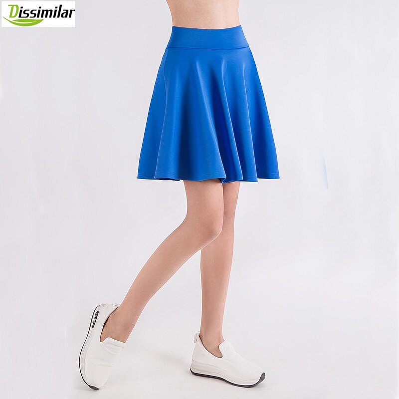 free shipping Women Flared Skater Skirt Basic Solid Color Mini Skirt Above Knee Versatile Stretchy Pleated Casual Skirt 5 sizes