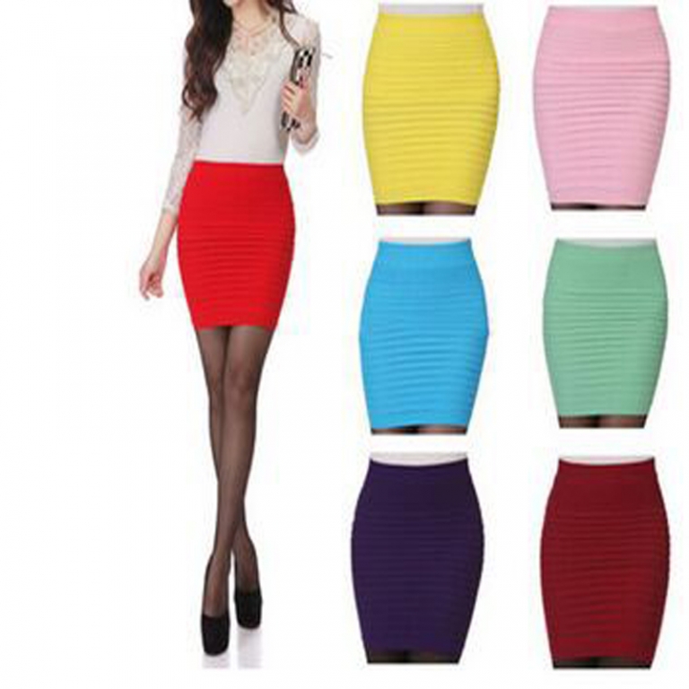 17 Fashion Women Skirts Candy Color Ladies Elastic High Waist Summer Pencil Skirts 14 Colors D001