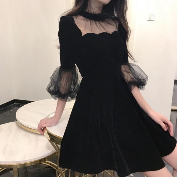 19 New Summer Dress Women Korea Chic Solid Black Ladies Mash Patchwork O-Neck Half Pull Sleeve Empire Vintage Fashion Dresses 19 New Summer Dress Women Korea Chic Solid Black Ladies Mash Patchwork O-Neck Half Pull Sleeve Empire Vintage Fashion Dresses