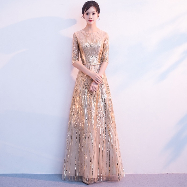 Women's Long Sequined Bling Bling Dress Glitter Longer Party Dress Elegant Rainbow Dresses Empire Waist Half Sleeve Dresses 1 Shine All Night ✨ Long Sequined Bling Dress for Elegant Party Looks
