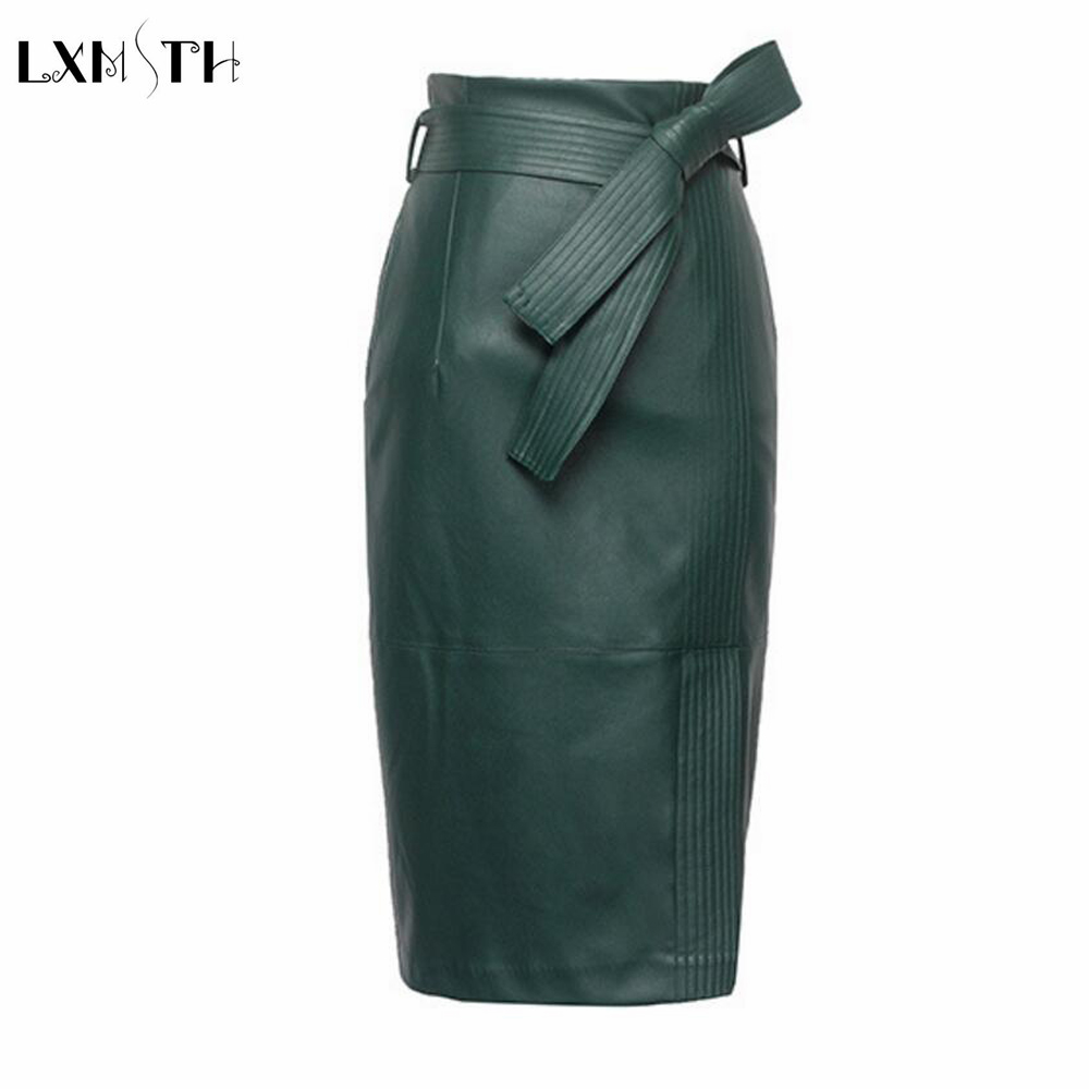 3XL 4XL PU leather Skirt Women Plus Size Autumn Winter Sexy High Waist Faux leather Skirts Womens Belted Fashion Pencil Skirt