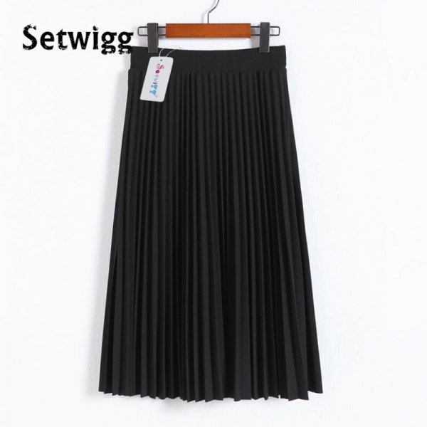 SETWIGG Spring Thick Chiffon Pleated Long Skirt Women Stretch Waist Grinding Pink Calf-length Pleated A-line Summer Skirt SG019 2 Spring Thick Chiffon Pleated Long Skirt – Elegant Calf-Length A-line Skirt for Summer