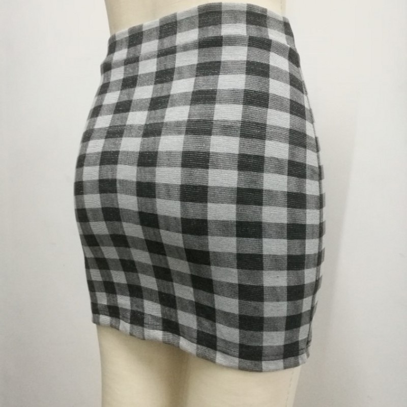 1 pc spring and summer Women Skirt High Waist Pencil Skirts Elastic Slim Office Black and plaid Skirt Two styles