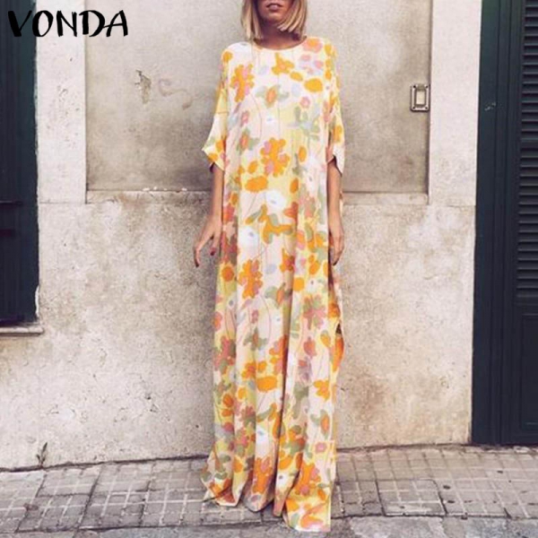Maxi Printed Dress VONDA Bohemian Sexy O Neck Half Sleeve Long Dresses Casual Loose Spring Summer Vintage Party Vestidos 5XL 1 5XL Printed Dress VONDA Bohemian Sexy O Neck Half Sleeve Long