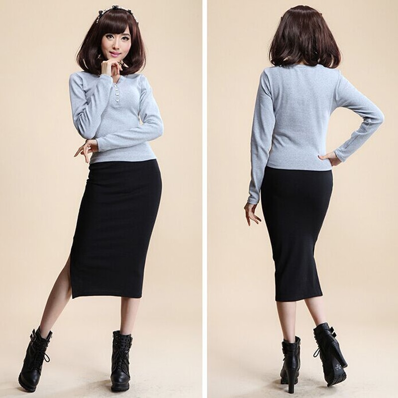Wool Rib Knit Long Skirt Faldas Package Hip Split Skirt