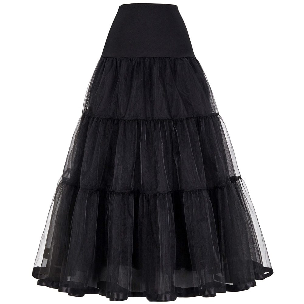 Tulle Skirts Womens Pleated Long Skirt Faldas Black Bridal Wedding Petticoat Midi 19 Skirt Saia Longa Vintage Maxi Skirts 1