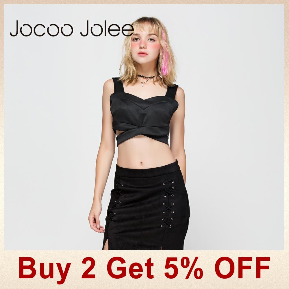 Jocoo Jolee Autumn Lace Up Leather Suede Pencil Skirt Winter 17 Cross High Waist Skirt Zipper Split Bodycon Short Skirts Women 2