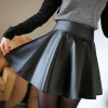 19 New spring and summer fashion style Korean retro Black PU Leather skirt pleated faux leather skirt Drop shipping