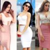Knee-length Solid Color Slim Bodycon Skirt Wear To Work Fashion Hot