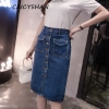 New Summer Women Skirt Fashion Vestido Plus Size Solid Pockets Single-Breasted Jeans Skirt For Women Large Size Denim Midiskirt