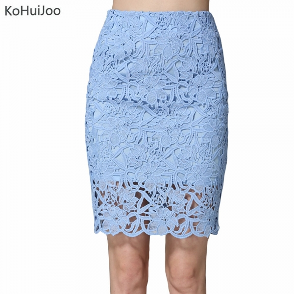KoHuiJoo 19 Summer Lace Skirts Women Plus Size Hollow Out Lady Sexy Pencil Skirt Big Size High Waist High Quality White Blue 1 KoHuiJoo Women's Plus Size Lace Pencil Skirt – Elegant Hollow-Out High Waist Skirt for Office & Casual Wear