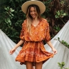 Neck Lantern Sleeve Tassel Retro Vestidos Boho Casual Woman Mini Dress