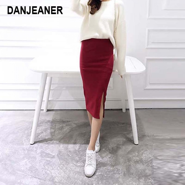 16 Summer skirts Sexy Chic Pencil Skirts Women Skirt Wool Rib Knit Long Skirt Package Hip Split Waist midi skirt maxi A919