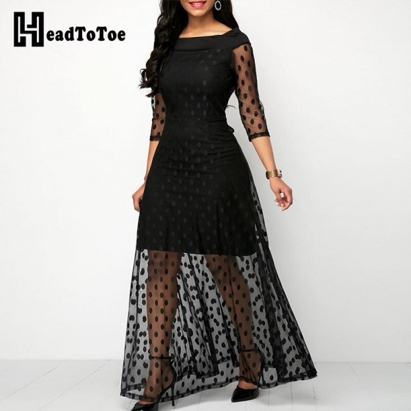 19 Women Elegant Dot Design Mesh Lace Maxi Dress Female Slim Fit Sexy Half Sleeve Casual Long Dresses Streetwear 1 SEO Title: Elegant Dot Design Mesh Lace Maxi Dress β Slim Fit Long Dress for Women by Headtotoe π