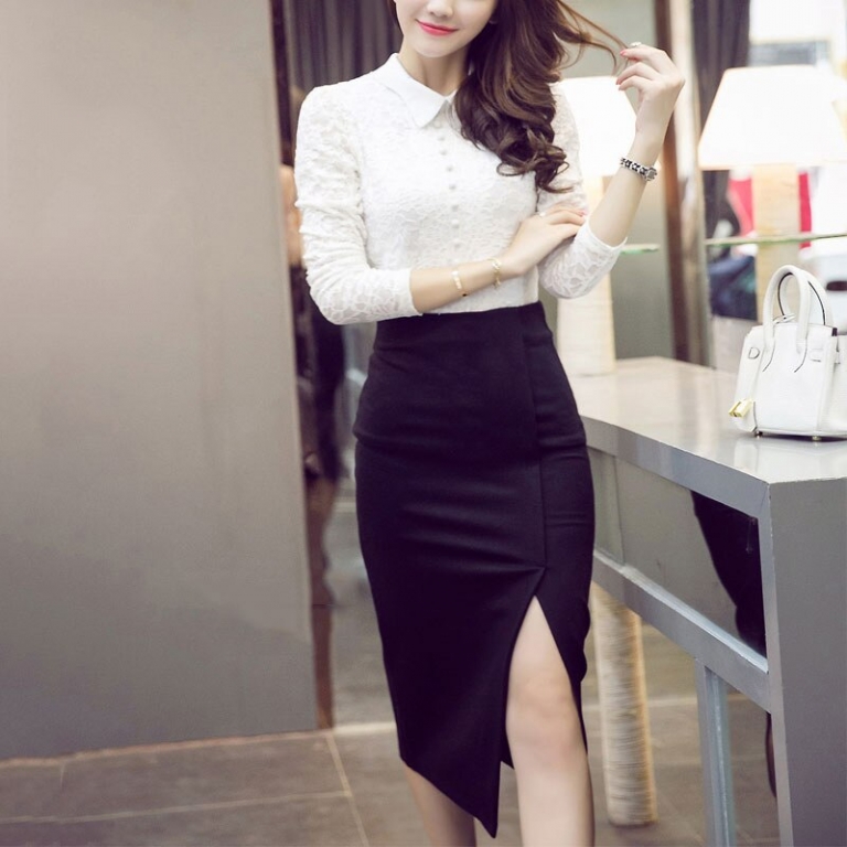 Korean Style Split Skirts Casual Slim high Waist Hip Skirt Calf SALE ...