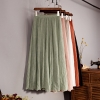 Women's Elegant 16 Color High Waist Elastic Waist Linen Pleated Long Skirts Ladies Slim Casual Skirt Saias New 18 Summer SK05