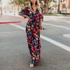 V-Neck Half Sleeve Floral Print Dress Plus Size Lace Up Vacation