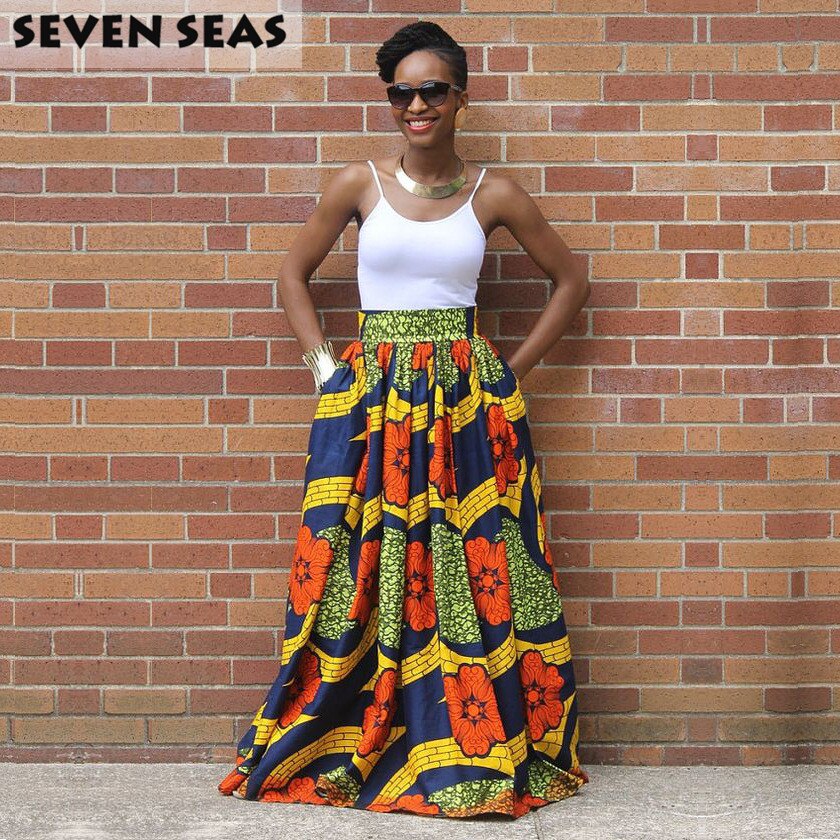 Elegant Long African Print Skirt Vintage Ethnic High Waist Maxi Skirts Jupe Longue Femme