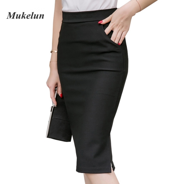 19 Sexy Women Work Skirt Slim Bodycon Summer High Waist Pockets Split Formal OL Office Ladies Black Plus Size Pencil Skirts