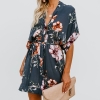 19 New Summer Women Boho Style Floral Print Dress Lace Up Sexy Deep V-neck Half Sleeve Beach Sundress Dress Female