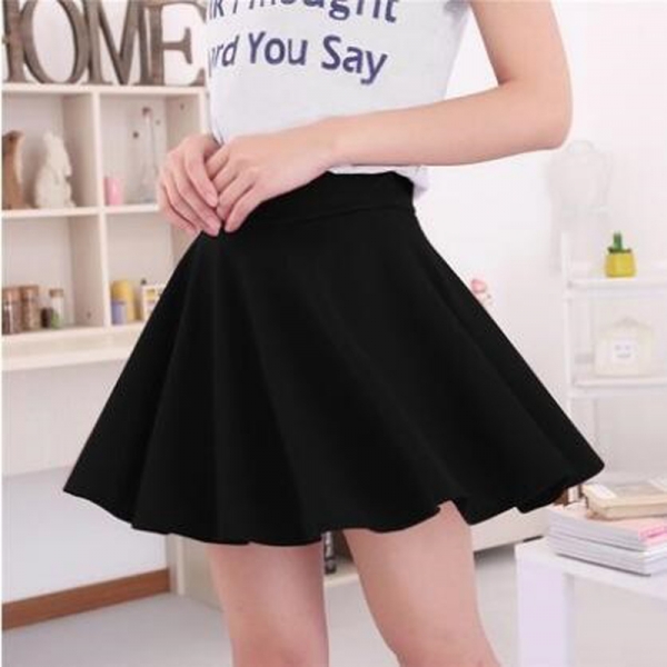 19 Summer Black Blue Fashion Womens Skirts High Waist Pleated Skirt Vintage Ladies Solid Color Skater Skirt For Women