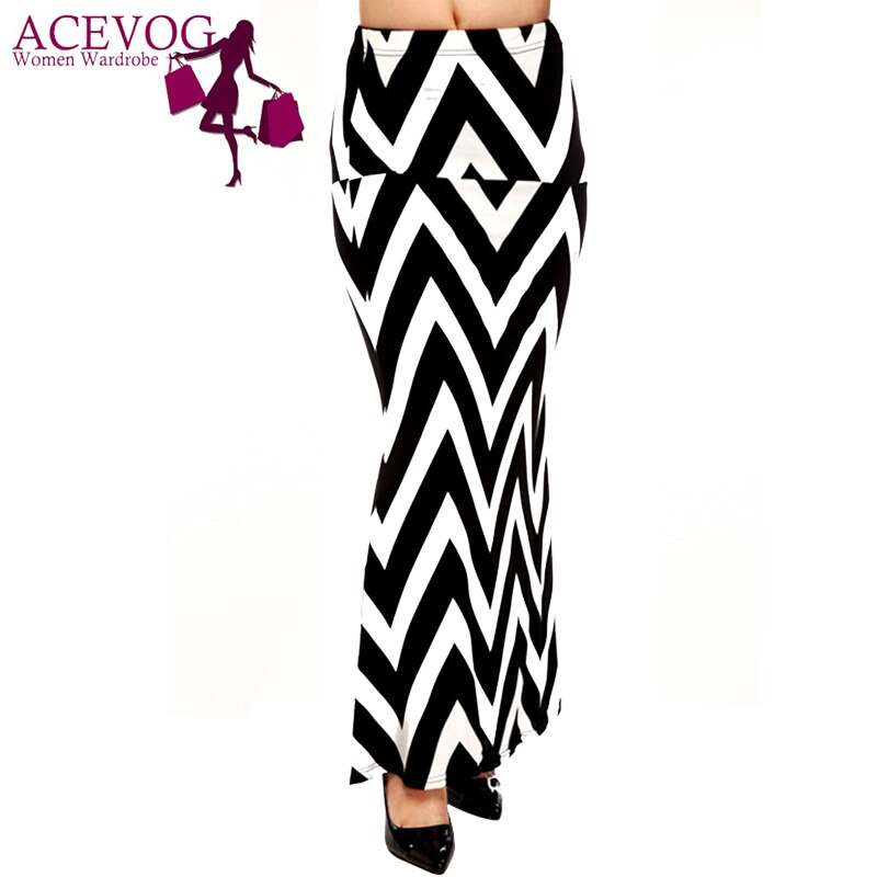 ACEVOG Brand Women Maxi Long Skirt Fashion Ladies Geometric Pattern Casual Stretch Skirt Saia Feminina 4 Seasons