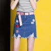 Embroidery Mini Skirt Jeans Hole Womens High Waist Office