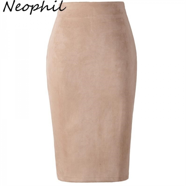 Suede Midi Pencil Skirt High Waist Gray Pink XXL Sexy Style Stretch